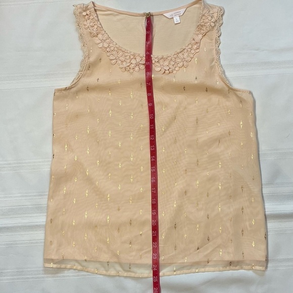 Tank Top Lauren Conrad Floral Crochet Lace Trim Metallic Gold‎ Print Sz L EUC - Picture 10 of 13